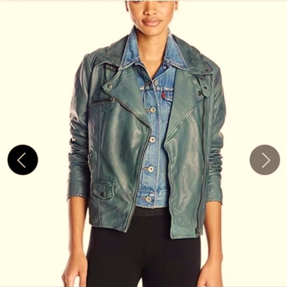 Moto Jacket. Lucky Brand. Green Soft Lamb-Leather.  Small.  Excellent Condition